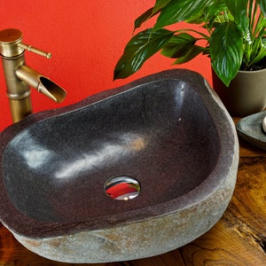 Lavabo en pierre naturelle pierre de rivière granit 20 - 55 cm | Lavabo design tropical Salle de bain Décoration intérieure Pierre Minimaliste