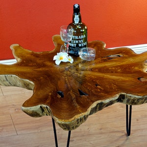 Bijzettafel massief hout teak boomstam 60 85 cm Woonkamer salontafel meubelinterieur Rustiek Scandinavisch landhuisdecor afbeelding 1