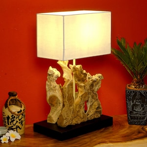 Driftwood table lamp Teak oldwood lamp with lamp shade 57x35 cm