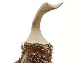 Fair Trade Hand Carved  Duck Ornament Wooden Bamboo Root Sculpture Assorted Hat