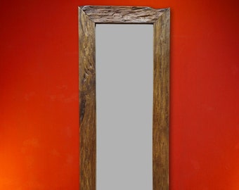 Teak old wood mirror 110 x 55 cm | Recycled teak wall mirror For bathroom, living room, hallway, bedroom rectangular brown