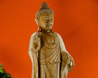 Buddha statue suar solid wood | 102 cm Wood Buddha carving from Indonesia natural