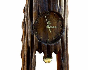 Teak Wurzelholz Standuhr 47 cm Holz Uhr | Kleine Uhren mit Pendel aus massivem Teakholz | Rustikales Deko Objekt