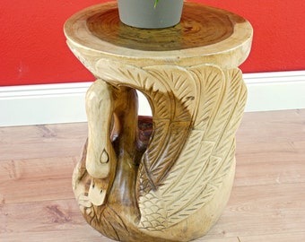 40cm Holz Beistelltisch Schwan massiv | Massivholz Wohnzimmer Tisch aus Akazie | Suar Nachttisch, Hocker oder Blumen Ständer gewachst