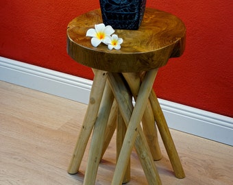 Teak Wurzelholz Beistelltisch 45 x 30 cm | Runder Massivholz Tisch aus Teakholz Wurzel | Wurzeltisch, Nachttisch oder Blumenständer