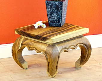 Table d'appoint Opium en bois massif Suar en 3 tailles | Table en bois ciré | Meubles thaïlandais | Support à fleurs sur pied de table en bois d'acacia