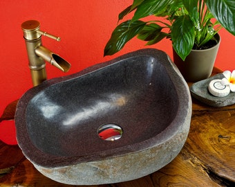 Lavabo en pierre naturelle pierre de rivière granit 20 - 55 cm | Lavabo design tropical Salle de bain Décoration intérieure Pierre Minimaliste