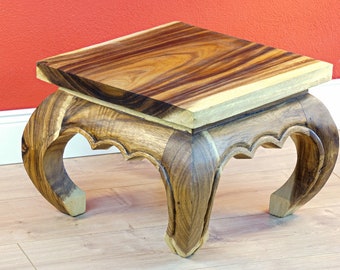 35 x 35 cm Table d'appoint Opium Bois massif Suar | Table en bois ciré | Meubles thaïlandais | Guéridon de table en bois d'acacia, support de fleurs carré