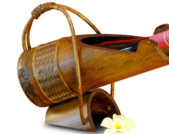 Bambus Flaschenständer Korb | 25 x 33 cm Flaschen Halter aus Bambusrohr | Natürlicher Weinflaschen Halter als dekorative Geschenkidee