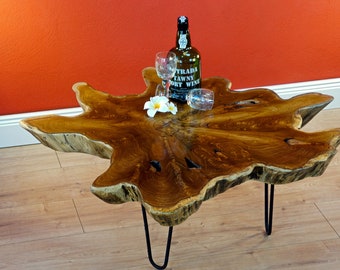 Rustic Root Wood Coffee Table LUHU 50 to 80 cm  | Living room table from a tree slice