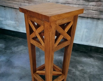 Table d'appoint en bois d'acajou style colonial 75 cm | Jardinière carrée en bois massif en 2 couleurs en bois d'acajou avec entretoises transversales