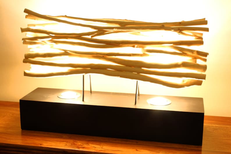 driftwood table lamp indirect lighting 62cm wide driftwood lamp with 2 LED spots image 2