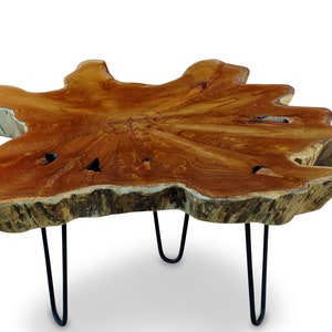 Table d'appoint tronc d'arbre en teck massif 60 85 cm Salon table basse meubles design d'intérieur Décor de maison de campagne nordique rustique image 3