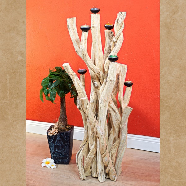 Bougeoir arbre lianes porte-bougie en bois 80 / 43 cm cm pour 6 / 5 bougies chauffe-plat