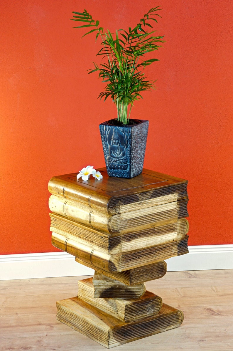 Wood Side Table Book Chest Solid Wood Living Room Table Made Etsy