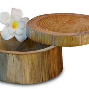 Baumstamm Holz Dose mit Deckel zum Schieben Schmuckdose oder Geschenkdose aus Teakholz in 2 Farben und 3 Größen Bild 2