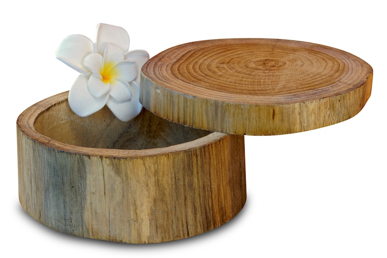Baumstamm Holz Dose mit Deckel zum Schieben Schmuckdose oder Geschenkdose aus Teakholz in 2 Farben und 3 Größen Bild 2