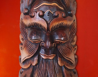 Barong wood mask 50 cm wall decoration | Carved wooden Bali mask made of palm wood as wall decoration in Balinese style