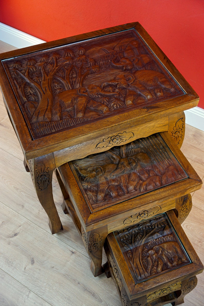 Solid Wood Side Table Set Made of Suar Wood 3 Wooden Tables Etsy