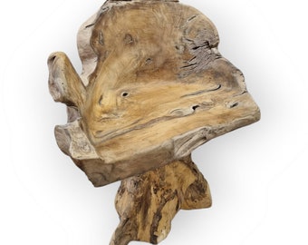 Teak Wurzelholz Stuhl ca. 50 x 60-70 cm | Teakholz Sessel aus Wurzel Holz massiv & rustikal | Holzstuhl für Terrasse oder Wintergarten