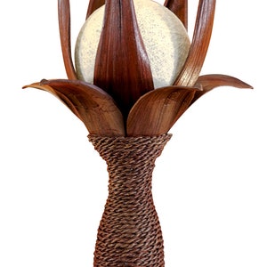 Coconut table lamp wooden lamp 54cm with rattan lampshade ball image 2