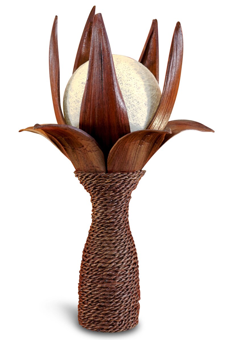 Coconut table lamp wooden lamp 54cm with rattan lampshade ball image 2