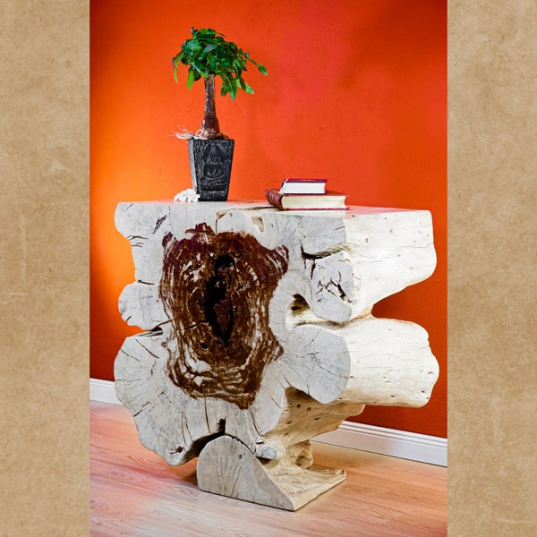 Buffet en bois massif XXL Tamarind env. 80 x 90 cm | Table console en bois de tamarin massif en bois de burl | Bord d’arbre disque naturel