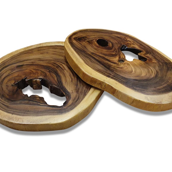 Holz Baumscheibe Tischplatte Massivholz 40 - 70 cm mit Baumkante Suar Holz natur