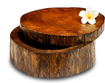 Tree trunk wood can with lid for sliding | Jewelry box or gift box made of solid teak in 2 colors and 3 sizes