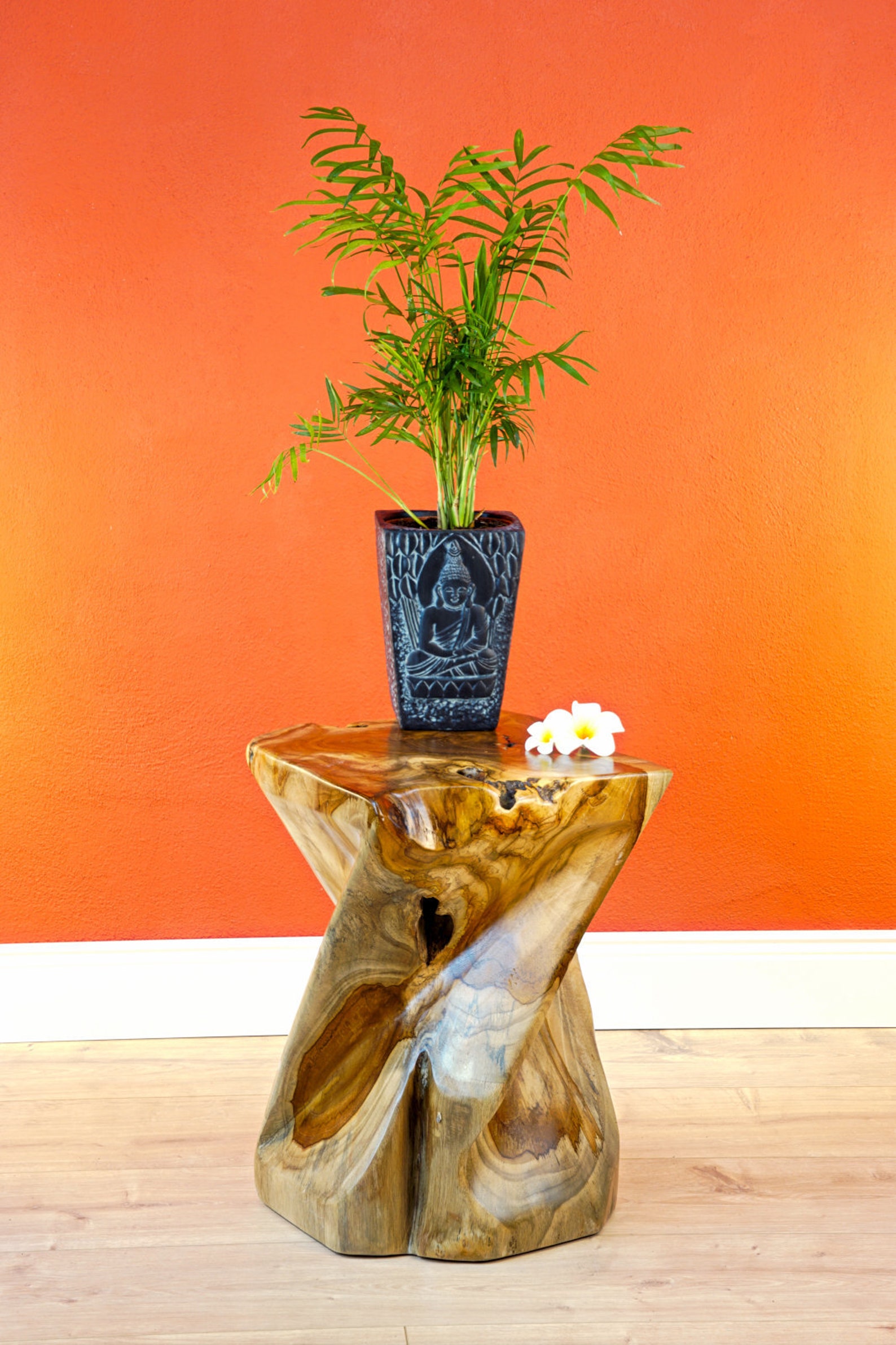 Teak Burlwood Side Table Square Solid Wood Table From a Etsy
