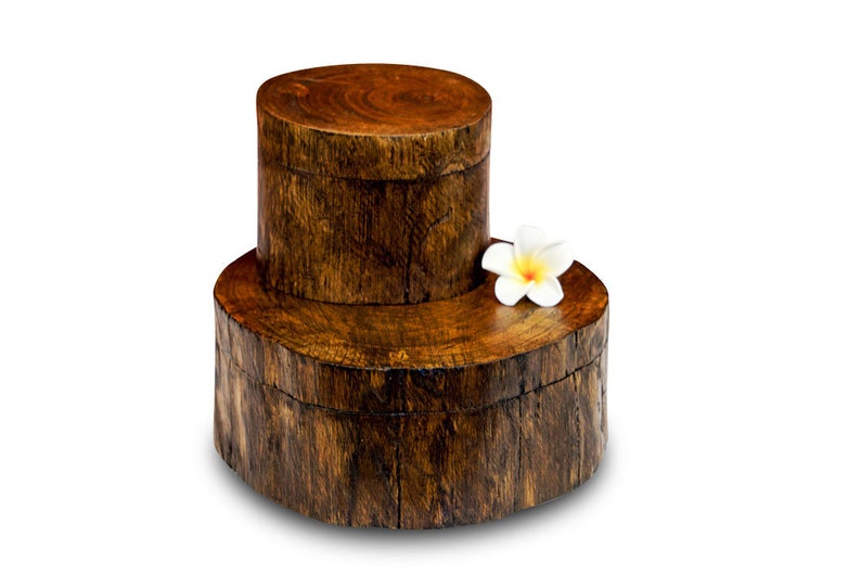 Baumstamm Holz Dose mit Deckel zum Schieben Schmuckdose oder Geschenkdose aus Teakholz in 2 Farben und 3 Größen Bild 5