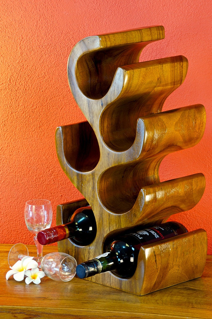 50cm Large Wine Rack Made of Acacia Solid Wood Wine Rack Bottle Stand for 6  Bottles in Natural Suar Wood Bar or Counter Decoration 