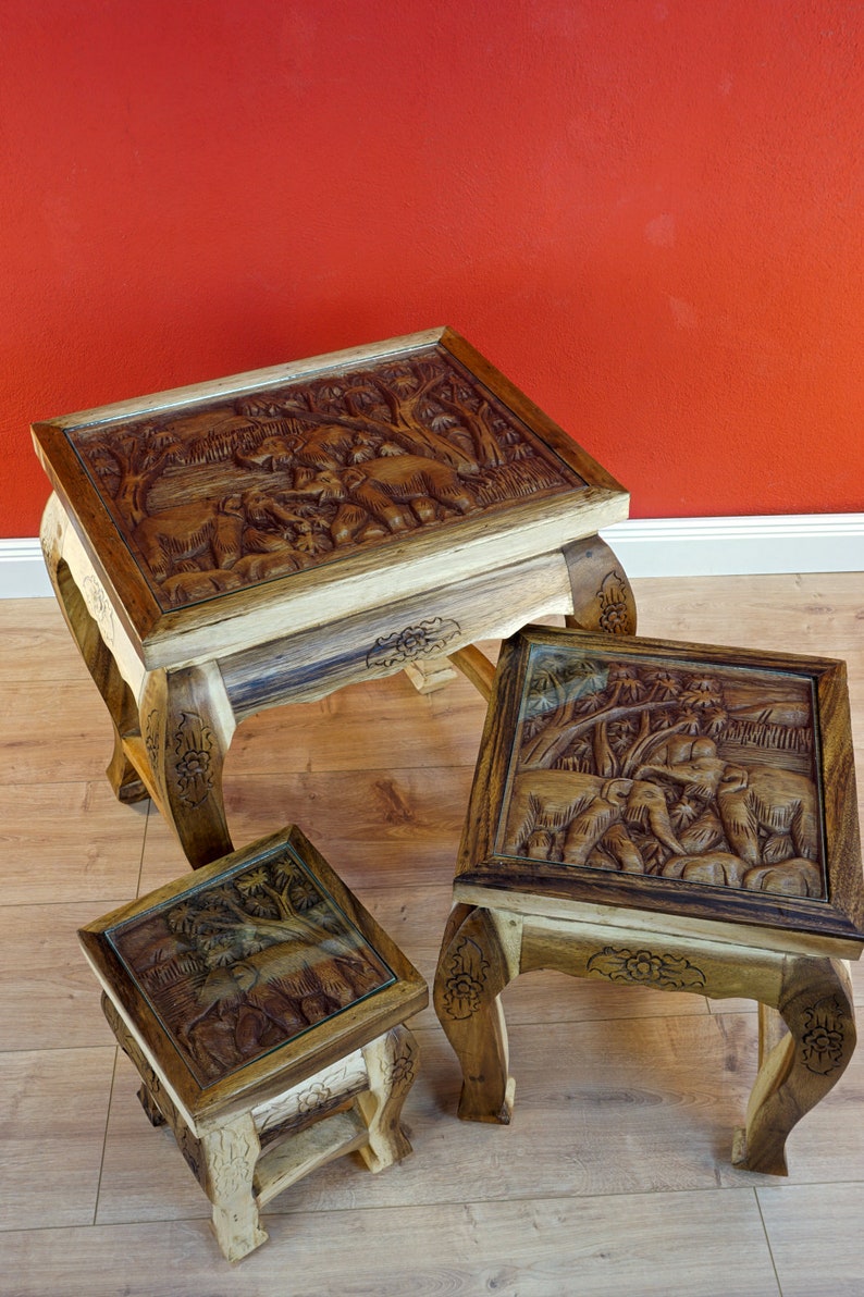 Solid Wood Side Table Set Made of Suar Wood 3 Wooden Tables Etsy