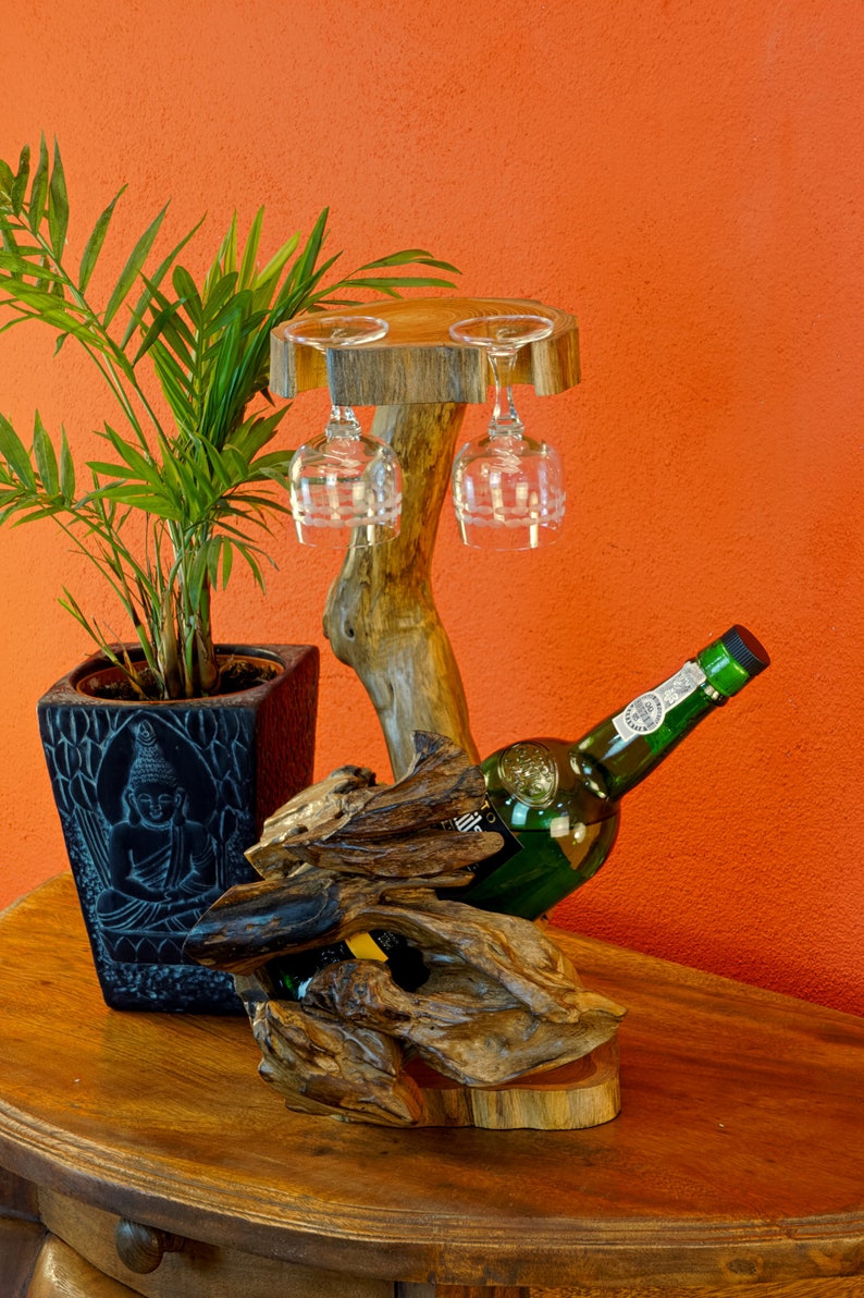 40cm wooden bottle holder Wine rack made of teak burl for 1 Etsy