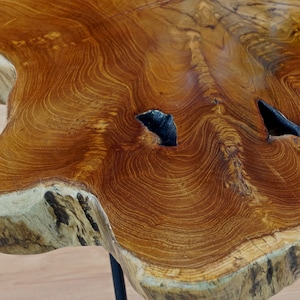 Table d'appoint tronc d'arbre en teck massif 60 85 cm Salon table basse meubles design d'intérieur Décor de maison de campagne nordique rustique image 7