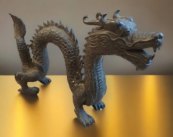 Statue en bronze Dragon de Chine 31 cm | Statue de dragon en métal, sculpture chinoise | Décoration asiatique de style antique