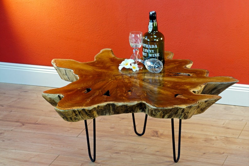 Table basse en ronce de bois tranche d'arbre bois massif LUHU 50 à 85 cm image 3