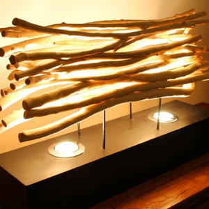 driftwood table lamp indirect lighting 62cm wide driftwood lamp with 2 LED spots image 3