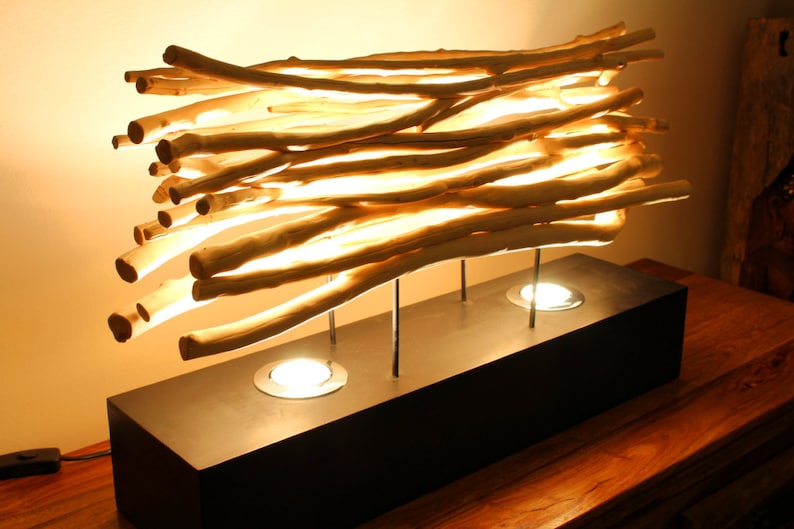 driftwood table lamp indirect lighting 62cm wide driftwood lamp with 2 LED spots image 3