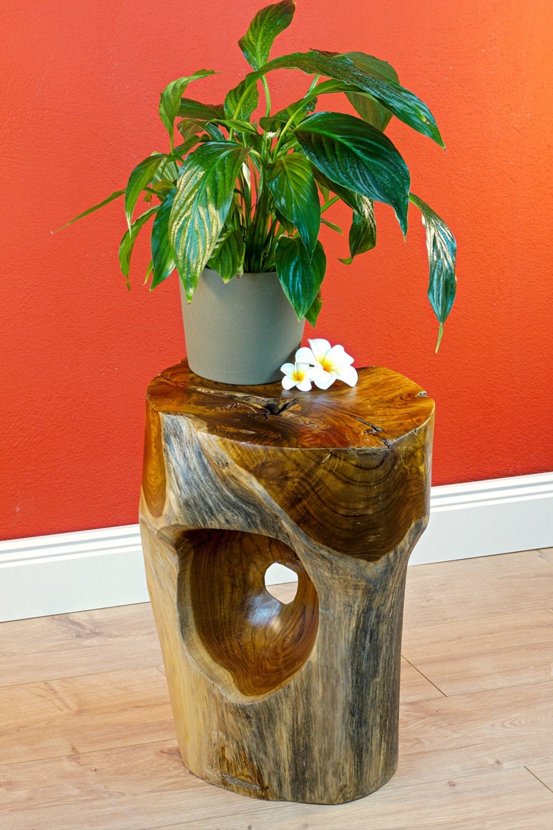 Teak Root Wood Side Table Round Solid Wood Table From a Piece of Tree