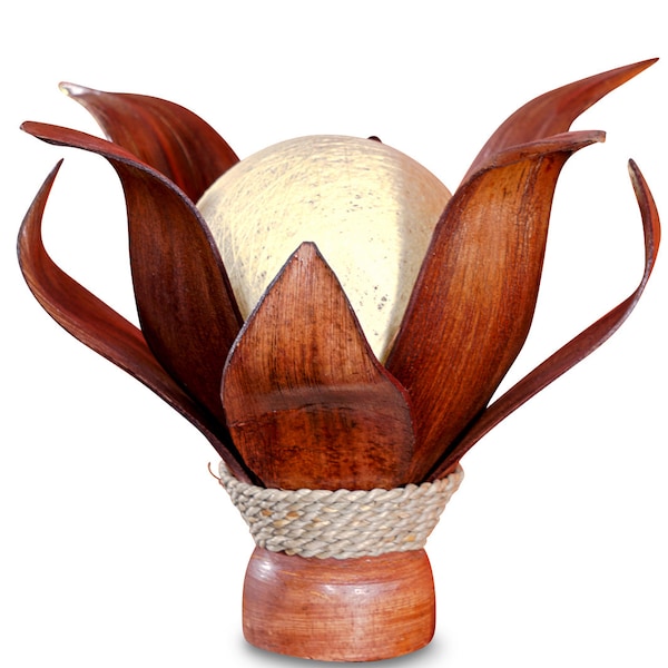 Lampe de table en coco Lampe en bois de coco 35 cm avec abat-jour boule en rotin