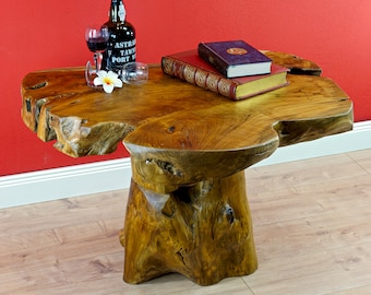 Table basse en bois massif table racine env. 80 x 60 cm | Table de salon en bois fabriquée à partir d'une tranche d'arbre avec une bordure d'arbre naturelle