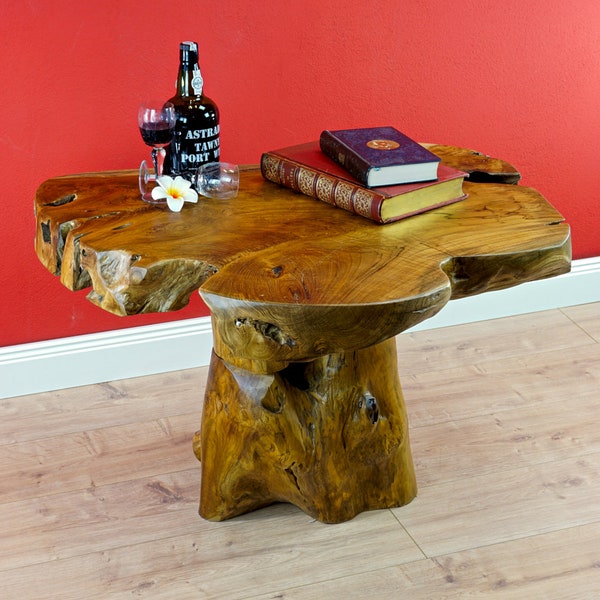 Root wood coffee table ca. 70-80 x 60cm | Made from solid teak wood with an organic shape