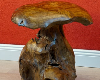 26 cm Champignon en bois sculptés à la Main Fair Toadstool jardin ornement fait main bois 