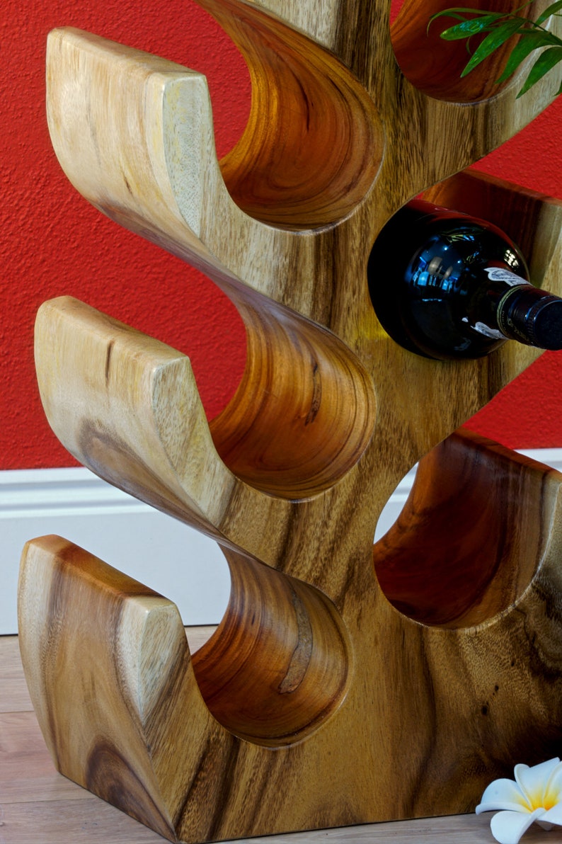 Casier à vin Porte-bouteille en bois massif d'acacia Armoire à vin à étagère debout de rangement de cuisine Cadeau pour les amateurs de vin, pendaison de crémaillère, idées de vie modernes image 4