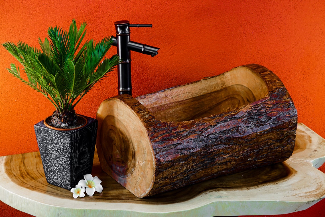 Tree trunk sink 50cm suar wood acacia solid wood washing Etsy