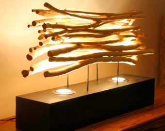 Lampe de table lampe en bois flotté 62 cm | lampe large en bois flotté à éclairage indirect pour buffet ou placard