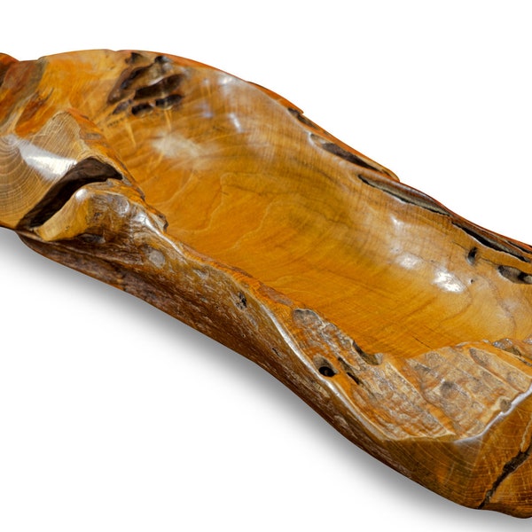 Coupe à fruits en loupe env. 55-65 x 25-30 cm | Bol décoratif en bois massif | Bol en bois de racine bol en bois avec objet décoratif en bois de teck d'aspect naturel