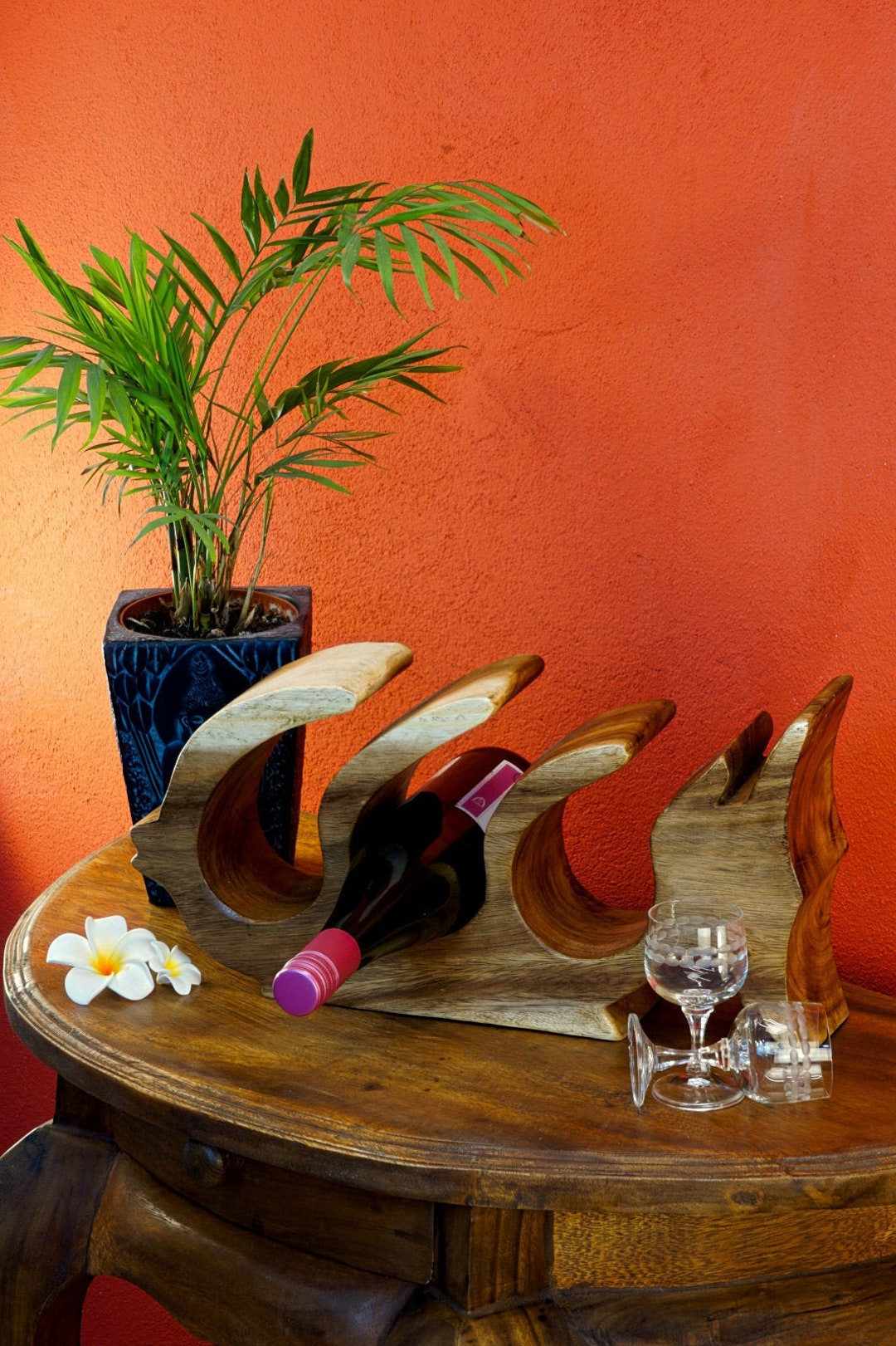 43 Cm Large Fish Wine Rack Made of Acacia Solid Wood Natural Wine Shelf