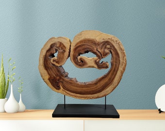 Skulptur Baumscheibe Suar Massivholz | ca 70x80cm Massive Holz Scheibe zur Dekoration